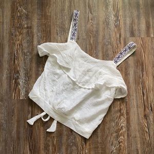 Mine White Embroidered Crop Top